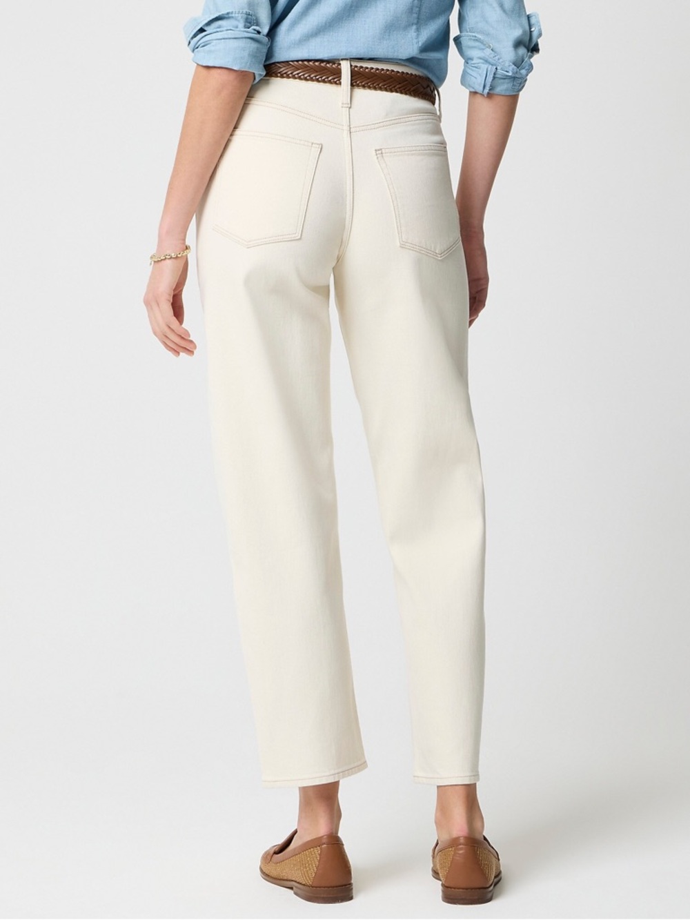 J Crew Factory Slim Petite barrel-leg jean in all-day stretch Ecru New 27 Petite - Picture 2 of 8